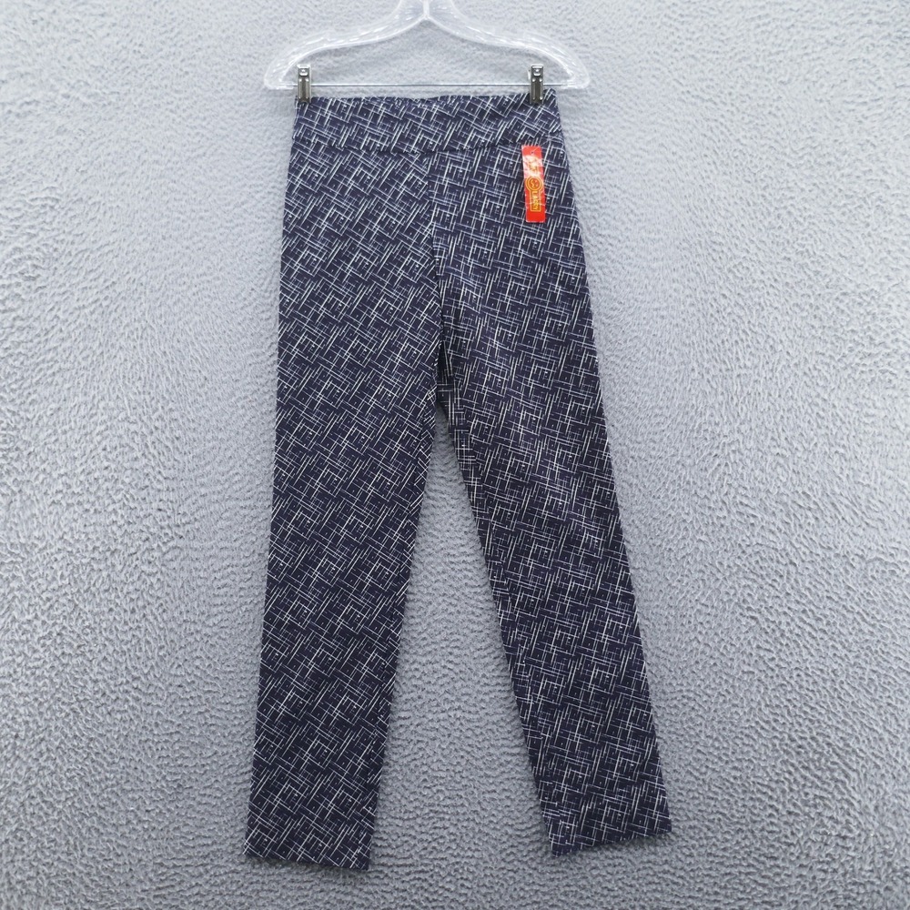 Krazy Larry Womens Classic Pull‎ On Ankle Pants 2 Blue White Stretch NEW